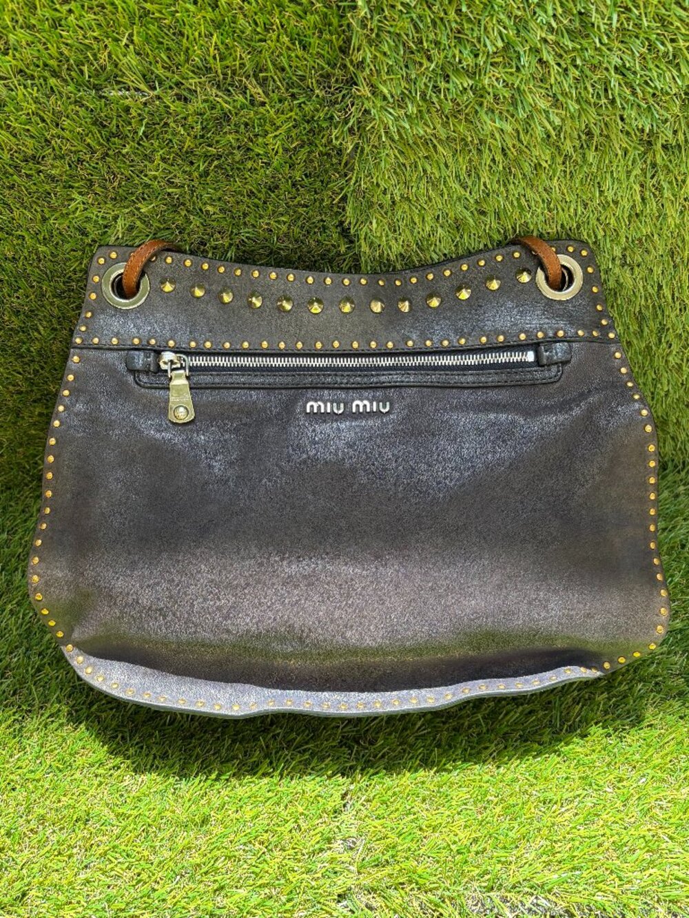 Miu Miu Studded Leather Shoulder Bag - Black - Picture 4 of 14